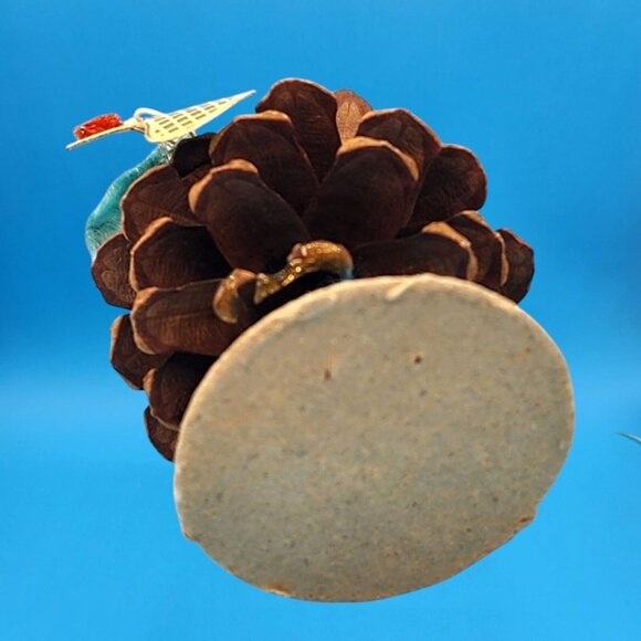 Vintage 1960s Pinecone Elf Ornament Blue Flocked Hat Chenille Arms Foil Stocking - Picture 9 of 9